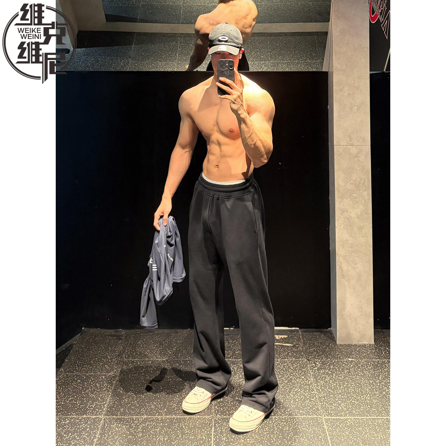 美式复古弯刀卫裤男士秋冬新款加绒加厚休闲裤潮牌宽松直筒运动裤