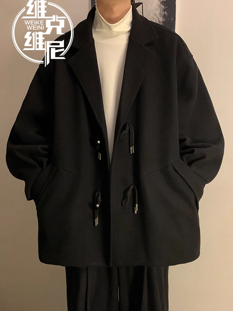 牛角扣毛呢大衣男士2025年秋冬新款美式潮牌休闲帅气短款风衣外套