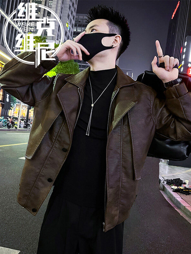 皮衣夹克外套男士2025年秋季新款美式潮牌休闲宽松高级感痞帅上衣