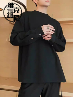 长袖T恤男士秋季2025新款潮牌痞帅设计感上衣休闲宽松纯棉打底衫