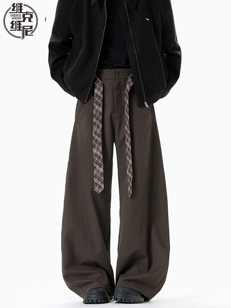老钱风西裤男士秋冬美式潮牌宽松直筒阔腿裤高级感覆古加绒休闲裤