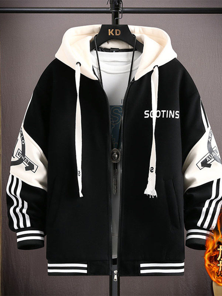 外套男生秋冬潮牌潮流休闲帅气连帽宽松青少年加棉加厚棒球服上衣