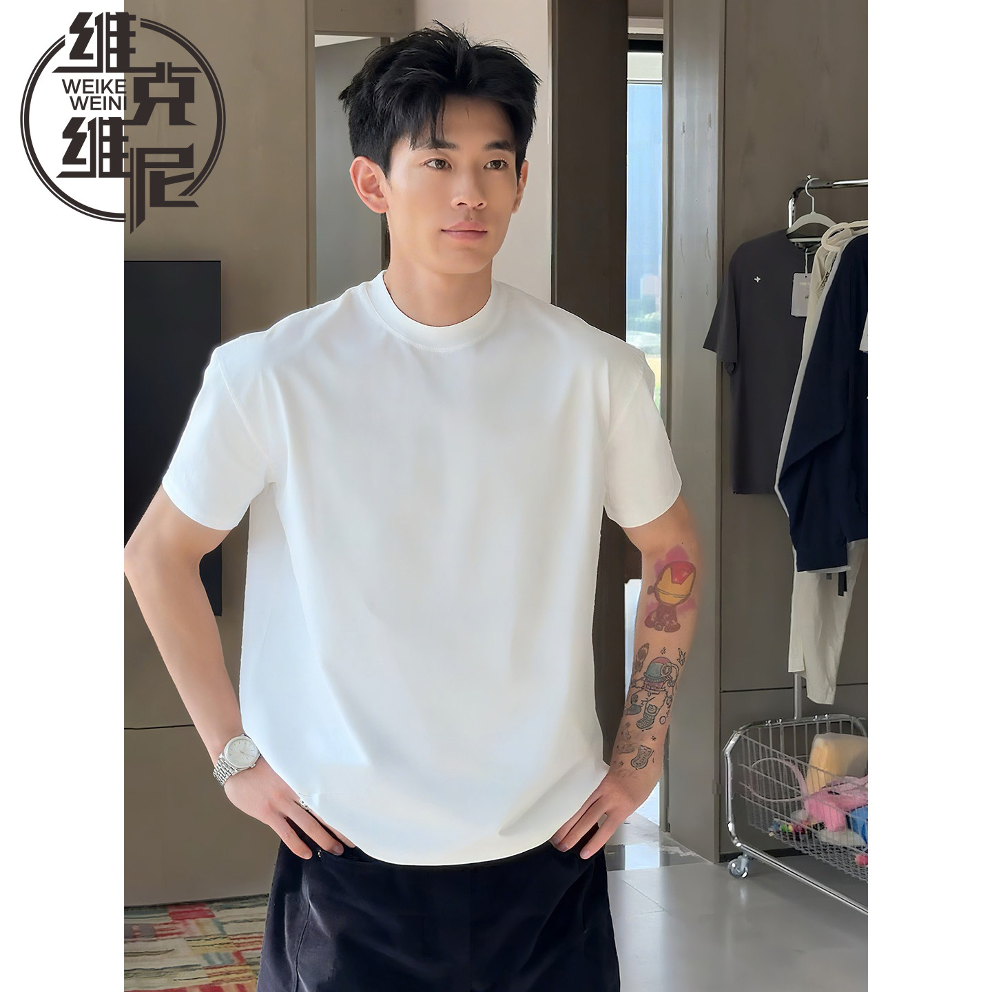 美式重磅短袖t恤男士2026夏季新款潮牌潮流休闲宽松纯棉正肩上衣