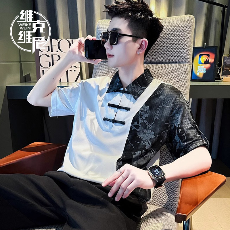 冰丝新中式短袖POLO衫男士夏季薄款潮牌痞帅高级感宽松中国风上衣