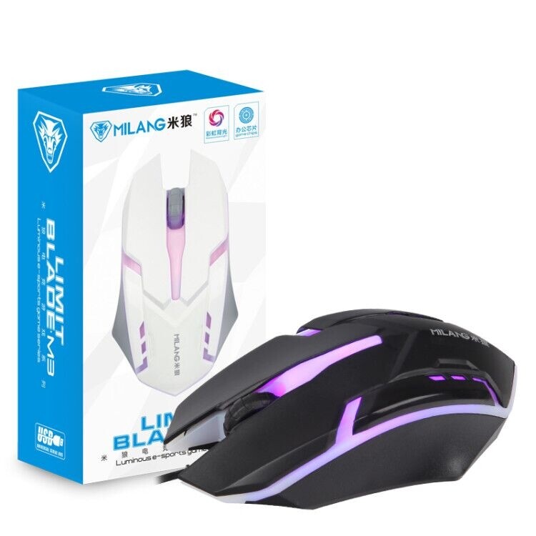 特价米狼M3发光鼠标工厂有线白色发光电竞鼠标七彩呼吸灯USB游戏