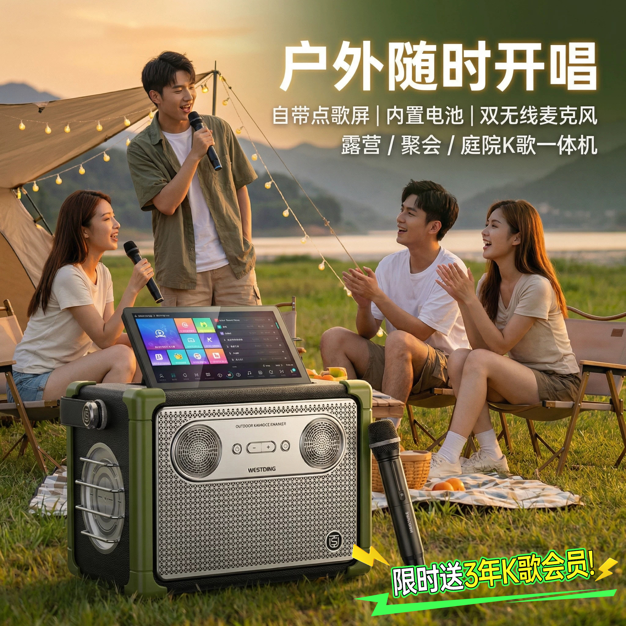 威斯汀E5家庭KTV音响套装便携式点歌K歌一体机卡拉ok户外唱歌音箱