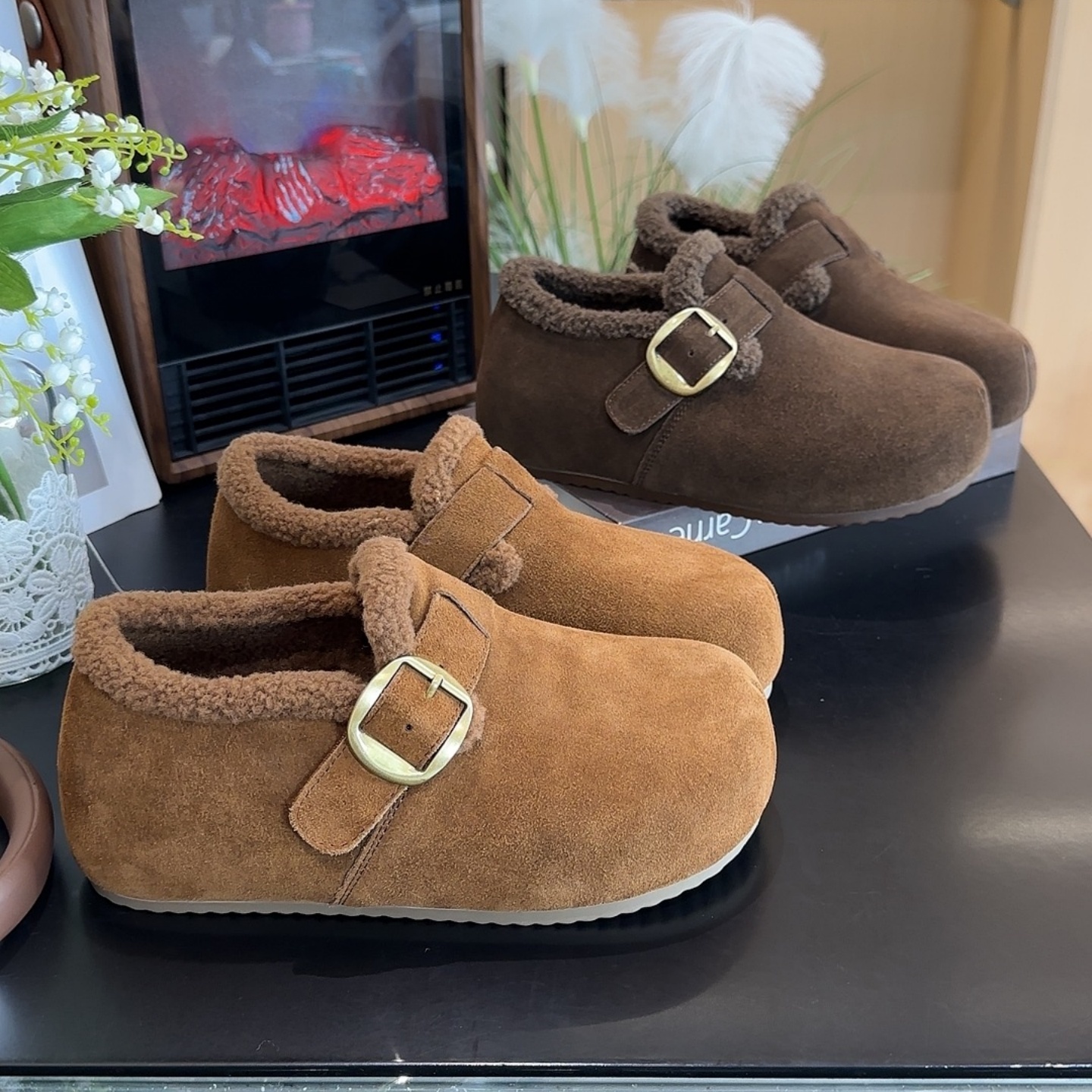 真皮羊羔毛毛毛内增高勃肯单鞋