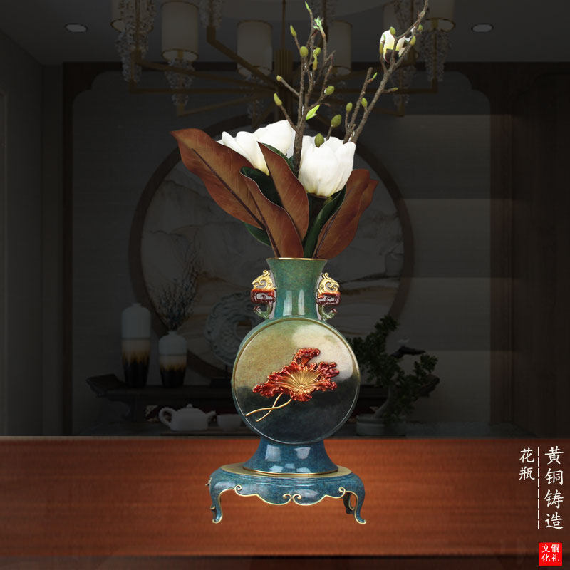 花开富贵新中式铜花瓶摆件
