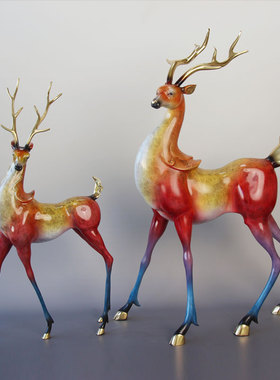 工艺装饰品九色鹿家居黄铜新中式