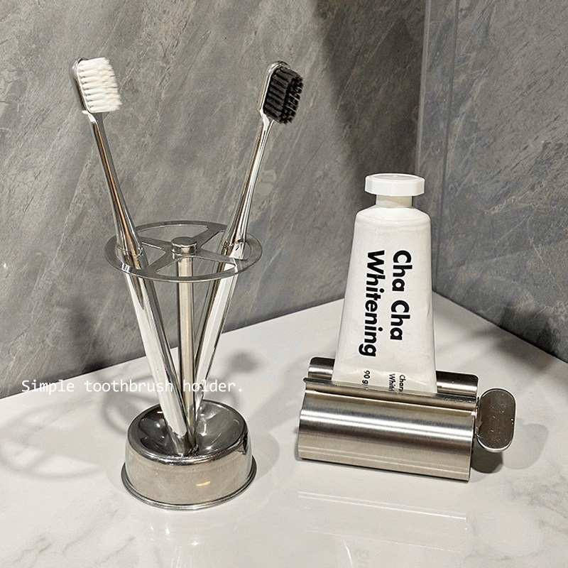 不锈钢牙刷置物架牙刷架置物架2025新款高级感挤牙膏器台面收纳架