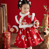 儿童拜年服汉服女童男童小女孩过年服男女宝宝新年服喜庆唐装 冬款