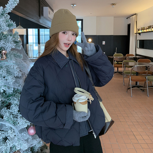 OneSession miu系假两件轻薄羽绒服短款女显瘦不臃肿菱格白鸭外套