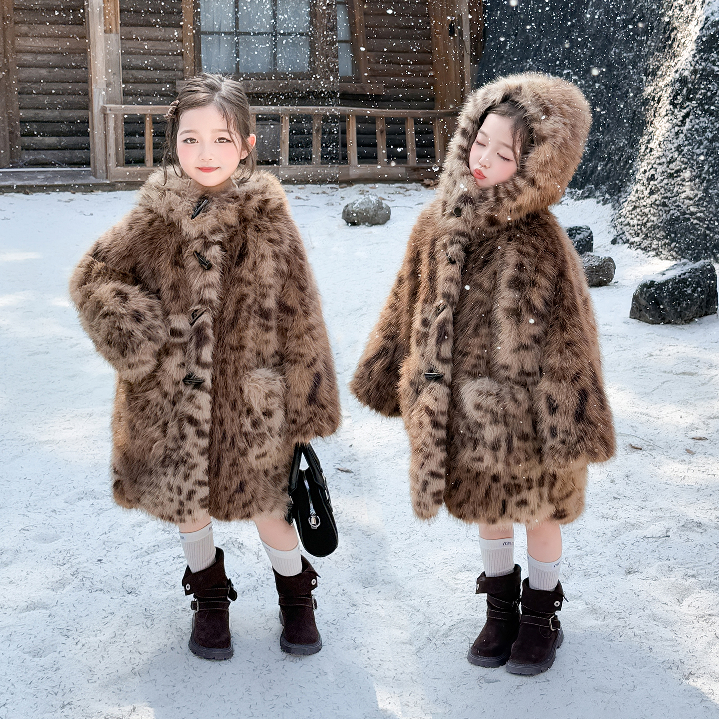 中大女童豹纹毛毛大衣洋气