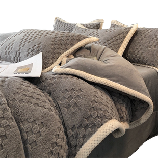 加厚提花塔夫绒四件套牛奶绒被罩毛毯被套休闲盖毯床笠床单双人冬