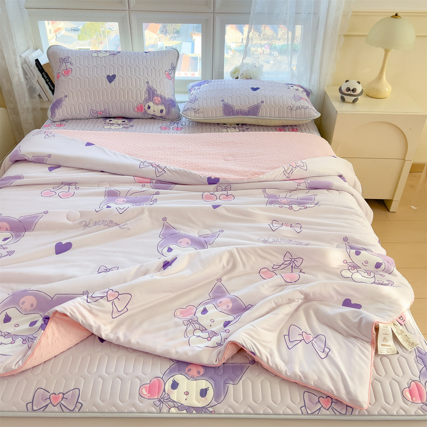 库洛米儿童冰丝乳胶凉席夏季凉感空调被四件套学生卡通夏被夏凉被