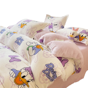 秋冬季牛奶绒卡通床品四件套法兰绒被套罩床笠床单双人儿童三件套