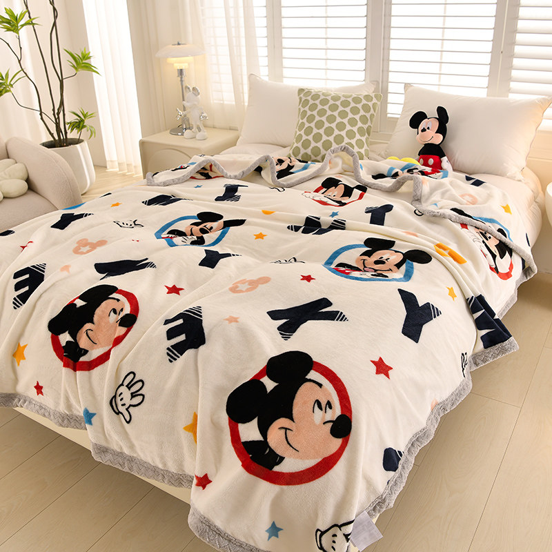 卡通米奇双面绒被毯加厚牛奶绒毛毯办公室盖毯儿童小被子加绒床单