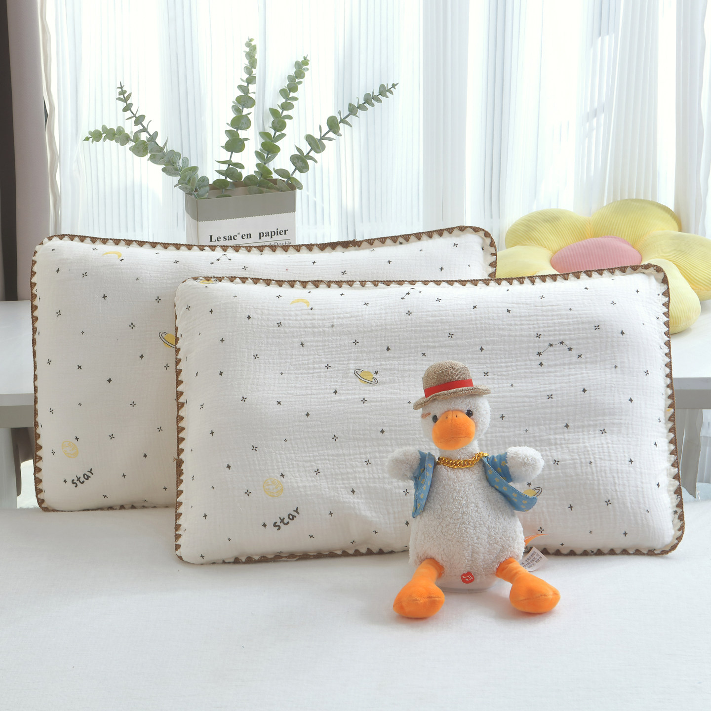 幼儿园小学生枕芯卡通全棉皱皱纱枕套儿童午睡枕头套四季款可拆洗