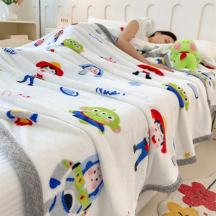 儿童a类牛奶绒双面印花毛毯冬季 加厚幼儿园学生盖毯多功能旅行毯