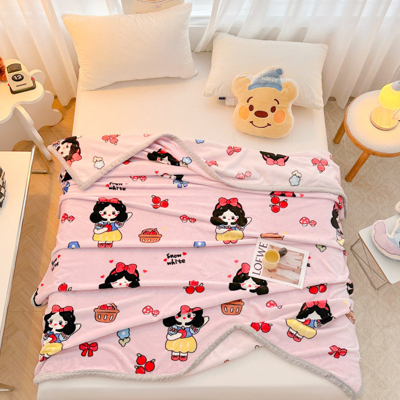 卡通加厚牛奶绒毛毯儿童珊瑚绒盖毯白雪公主幼儿园午休空调毯床单