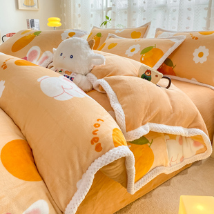 秋冬儿童保暖牛奶绒四件套卡通加厚珊瑚绒被套学生床单三件套床品