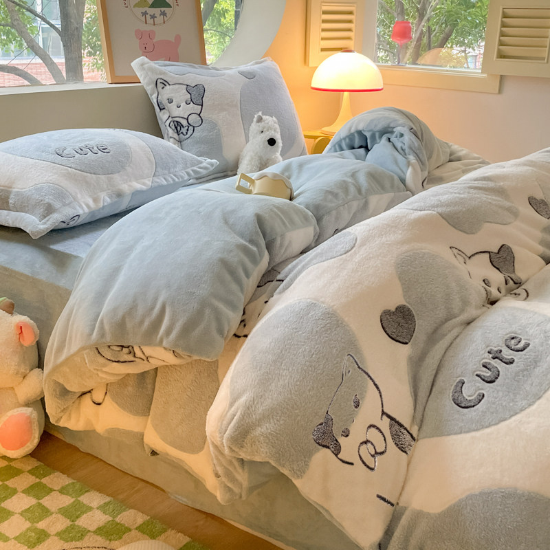 雪花绒牛奶绒被套单件150x200x230cm冬季加绒被罩法兰绒被单双人