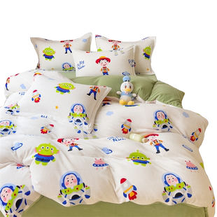 卡通加厚牛奶绒床品四件套法兰绒儿童被套罩床笠床单双人三件套冬