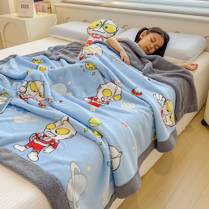 儿童奥特曼加厚牛奶绒毛毯婴幼儿宝宝午睡小毯子学生宿舍午休盖毯
