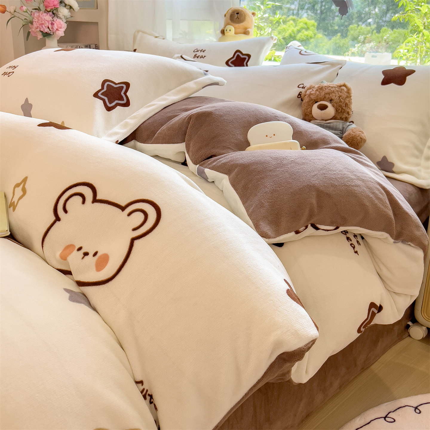 冬季加厚牛奶绒四件套可爱卡通A类珊瑚绒被套儿童学生床单三件套