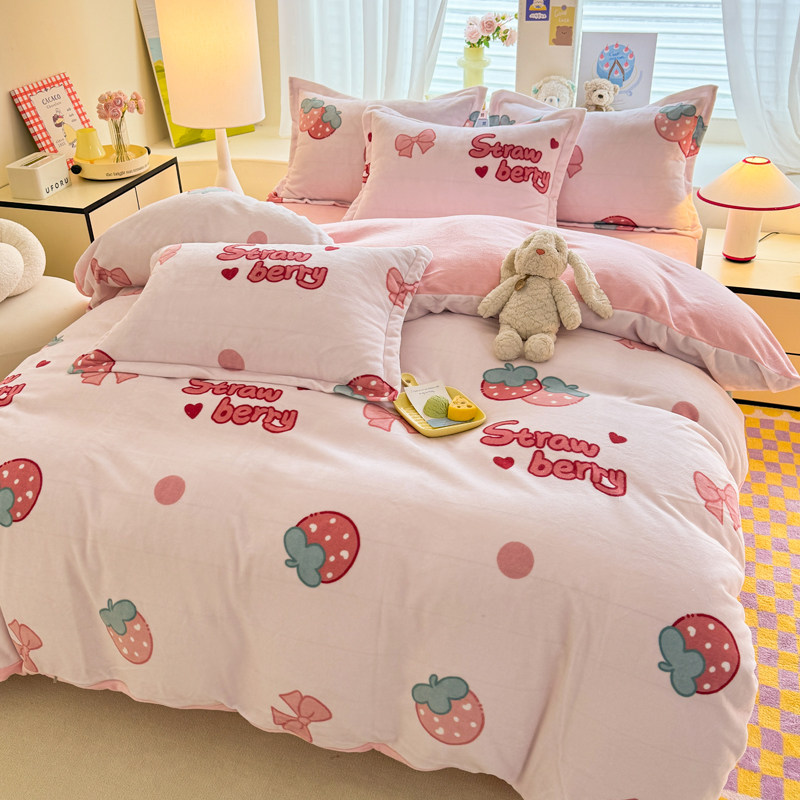 ins牛奶绒卡通印花单件被套150x200x230cm加厚法兰绒被罩单品冬季
