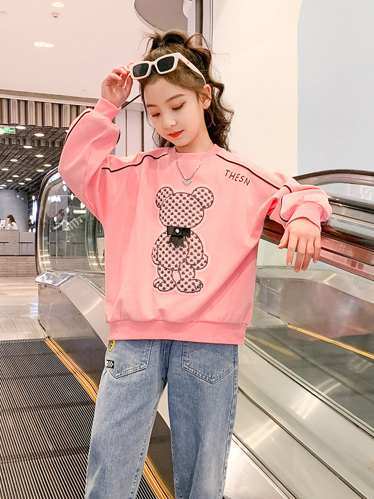 Girls sweater spring and autumn 2022 new foreign style net red children's clothing spring girls middle and big children children's spring tops trendy brand