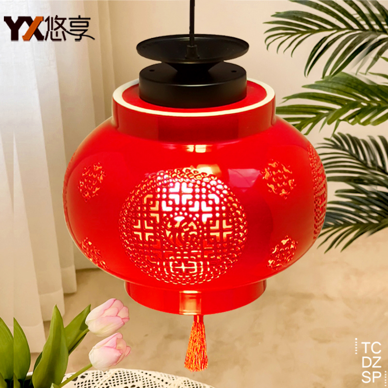 中国风乔迁大门红灯笼吊灯陶瓷客厅玄关入户走廊过道卧室阳台灯福