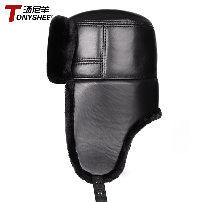 真皮雷锋帽男加厚保暖老人护耳帽中老年人爷爷老头户外防寒帽冬季