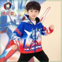 带眼镜洋气上衣奥特曼男童春秋款外套赛罗冲锋衣服中大童亮灯连帽
