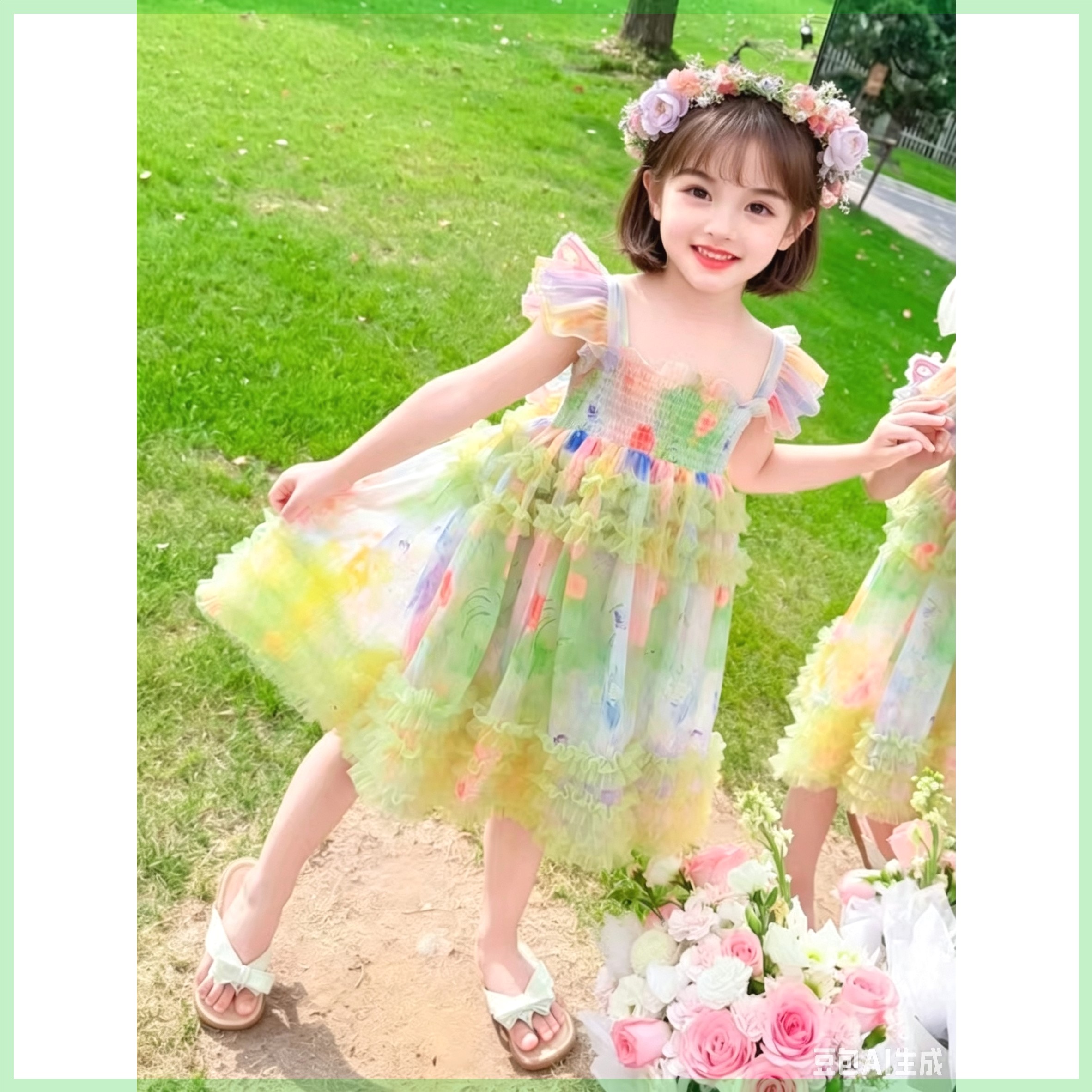 夏季女童蝴蝶蓬蓬蛋糕公主裙