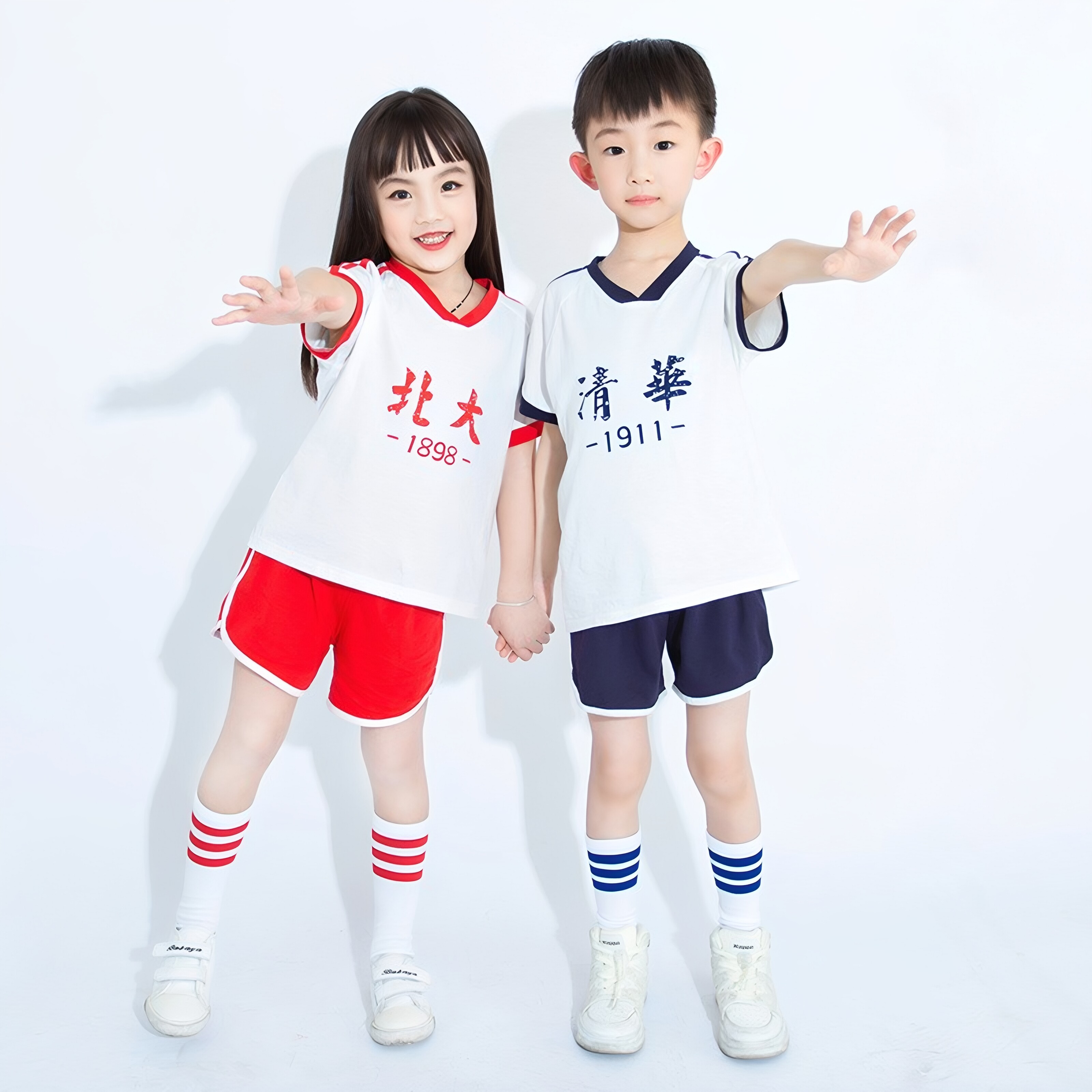 北大清华纯棉短袖T恤套套装幼儿园毕业照服装男童女童学院风休闲