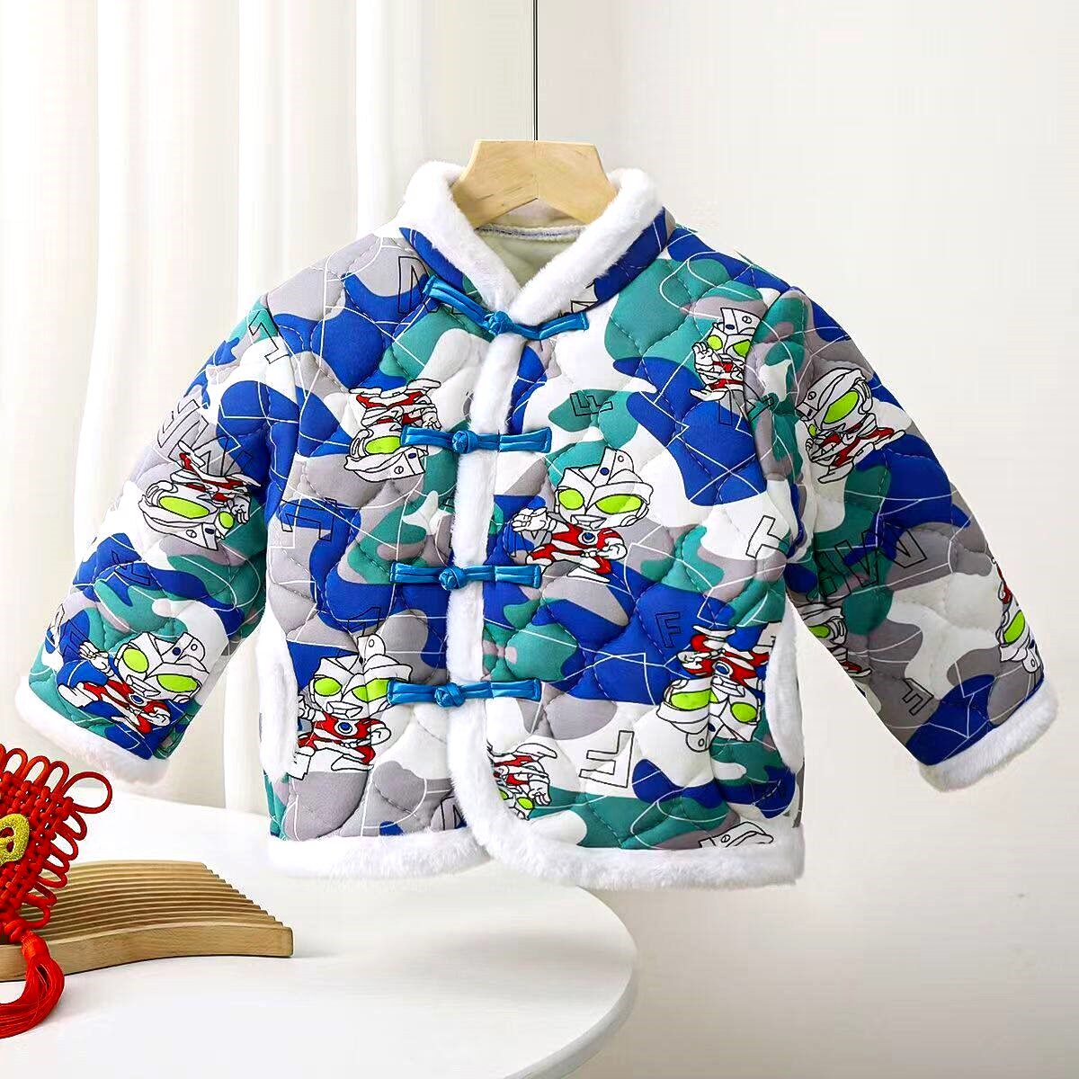 东北大花棉袄男童奥特曼衣服男款