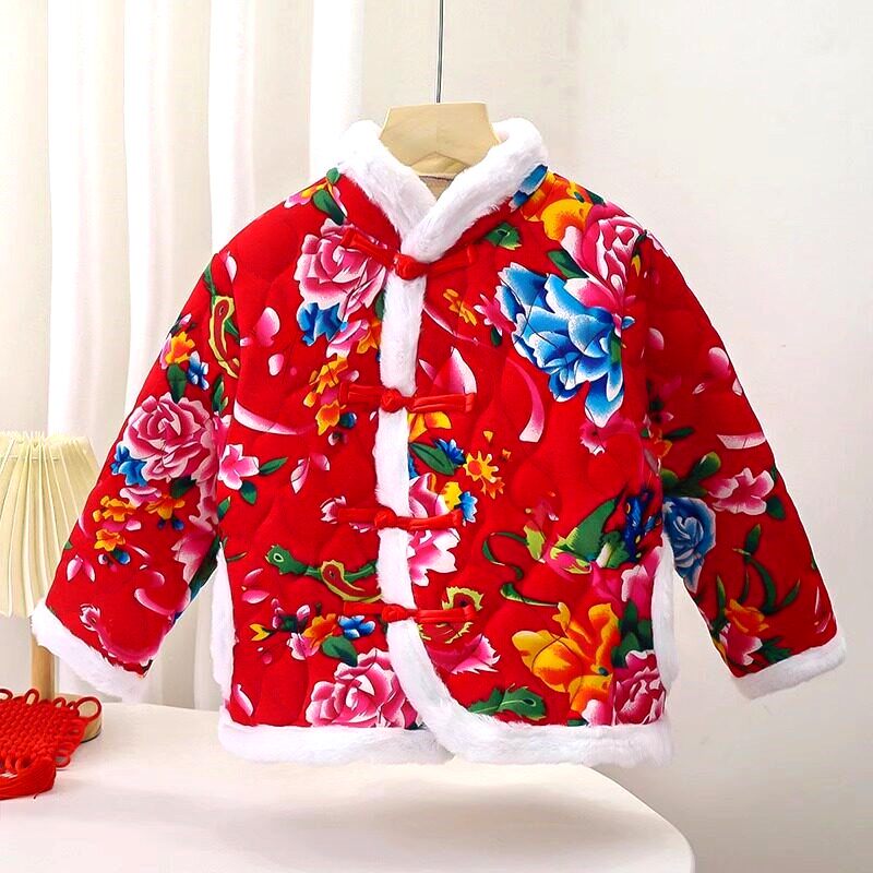 东北花棉袄女童女孩男童拜年服加