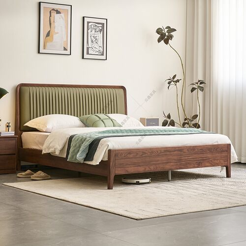 法式复古胡桃木床1米8主卧原木中古风小户型全实木现代简约双人床