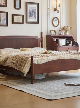 法式复古爱丽丝床1.8米中古风主卧床1.5米次卧白蜡木双人床实木床