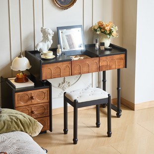 法式翻盖梳妆台斗柜化妆书桌一体复中古主卧实木收纳梳妆台