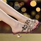 新款 中粗跟露趾花朵水钻凉拖鞋 女真皮甜美鱼嘴大码 24夏季 一字拖鞋