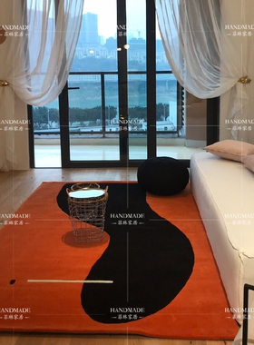 个性现代简约橙色样板间客厅卧室满铺床边ins风北欧地毯定制轻奢