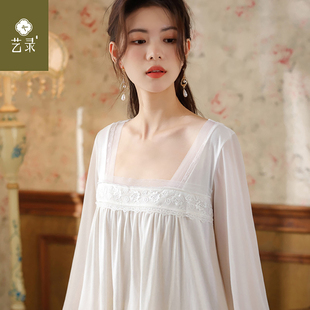 純棉方領中國風大碼 睡衣透氣柔軟可外穿家居服 睡裙秋季 藝錄長袖
