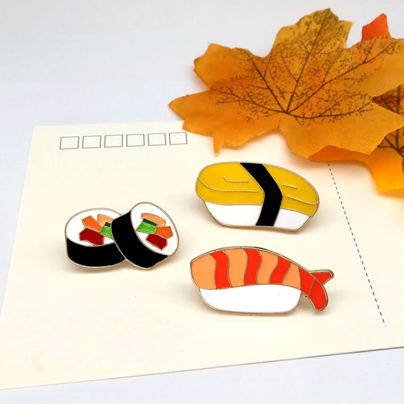 日韩创意可爱卡通日本料理三文鱼寿司时尚滴油胸针女衣包配饰微章