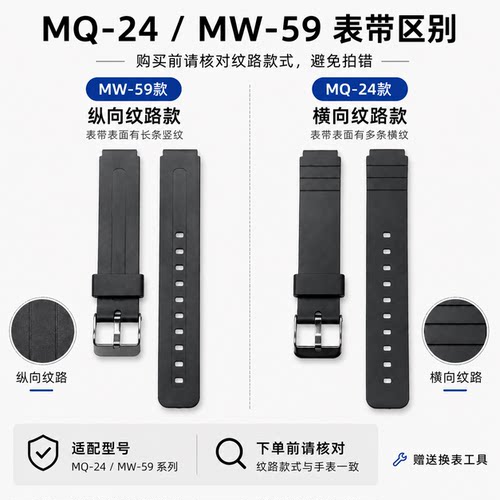 适配卡西欧MQ-24 MQ-71 MQ-76 MW-59树脂橡胶表带16mm小黑表表带