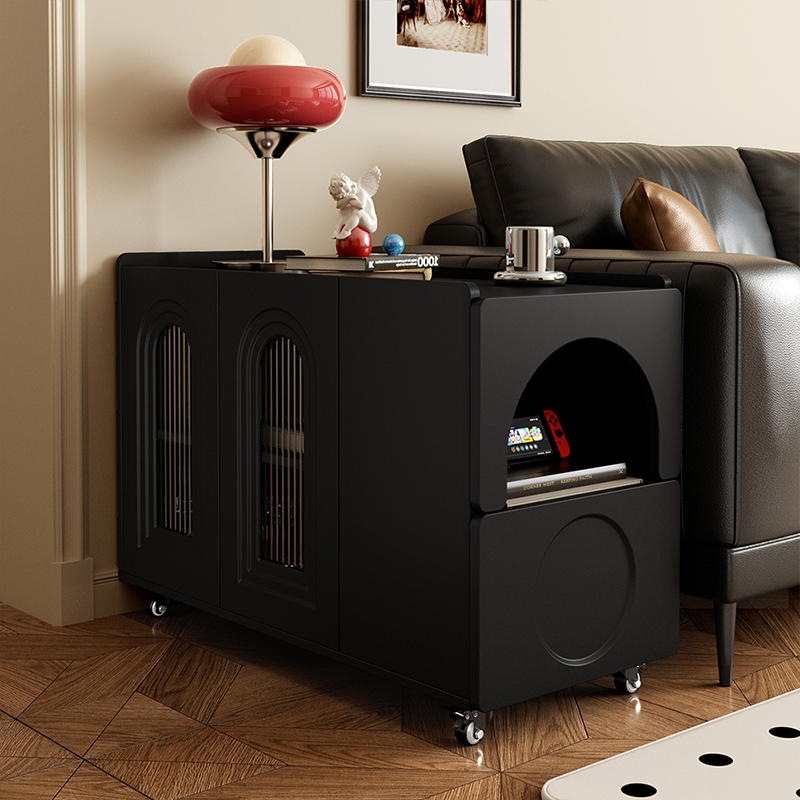 开尚法式复古风边几现代简约可移动沙发边柜小推车黑色轻奢侧边柜