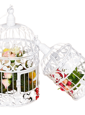 装饰鸟笼金色复古铁艺摆件婚庆