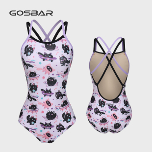 Gosbar泳衣竞速女2026新款 专业连体三角竞速训练游泳馆专用小黑猫
