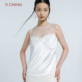 上衣夏装 Cheng吉承设计师原创蕾丝吊带无袖 背心女百搭白色无袖